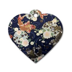 Japanese Wave Koi Illustration Pattern Dog Tag Heart (one Side)