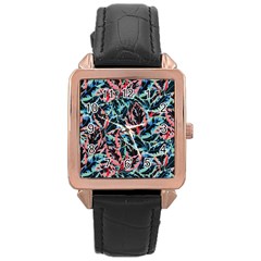 Leaves Pattern Patterns Colorful Rose Gold Leather Watch 