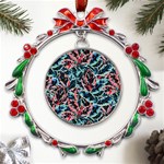 Leaves Pattern Patterns Colorful Metal X mas Wreath Ribbon Ornament Front