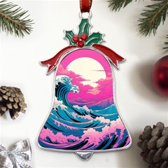 Waves Mountains Sky Metal Holly Leaf Bell Ornament by Grandong