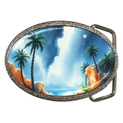 Delicate Watercolor Painting Surreal Oasis Scene With Intense Dramatic Lighting Belt Buckles