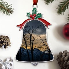 Tree Silhouette At Border Of Nahuel Haupi Lake, Rio Negro, Argentina Metal Holly Leaf Bell Ornament by dflcprintsclothing