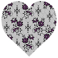 Elegant Purple Floral Jacquard Mesh Lace Fabric Wooden Puzzle Heart by ArtfulThreads