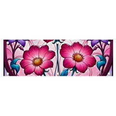 Fantasy Pink Flowers Stained Glass Banner And Sign 6  X 2  by Grandong