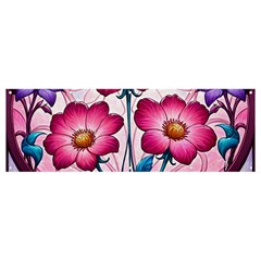 Fantasy Pink Flowers Stained Glass Banner And Sign 12  X 4  by Grandong