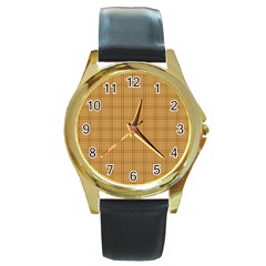 Autumn Fall Plaid Tartan 1 Round Gold Metal Watch by dressshop