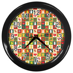 Template Christmas Pattern Wall Clock (black) by Proyonanggan