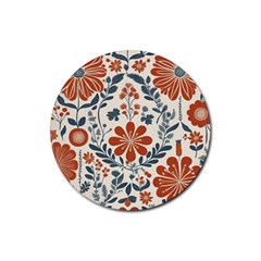 Retro Scandinavian Nordic Flowers Pattern 3 Rubber Round Coaster (4 Pack) by violetheavensky