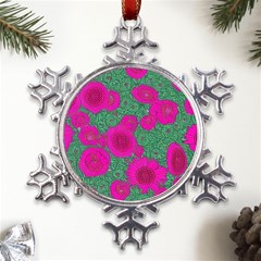 Mid Century Retro Floral 1970s 1960s Pattern 97 Metal Large Snowflake Ornament by violetheavensky