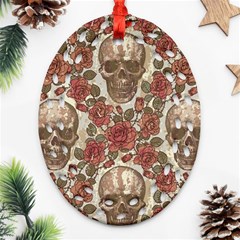 Skull And Roses Flowee Flora Floral Patterns Pattern Oval Filigree Ornament (two Sides) by Tsamara